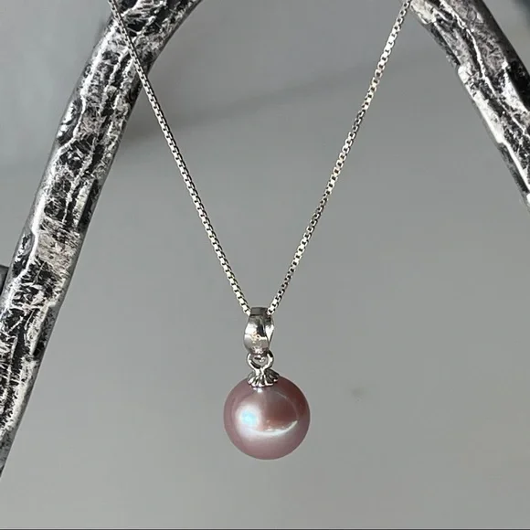 Real Round 3A Purple Freshwater Pearl Pendant 925 Sterling Silver Necklace - Picture 9 of 14